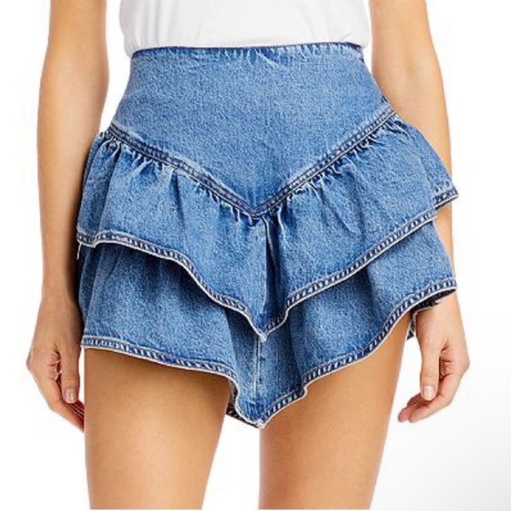 Free People x Blank NYC Tiered Drop Waist Mini Skirt 25